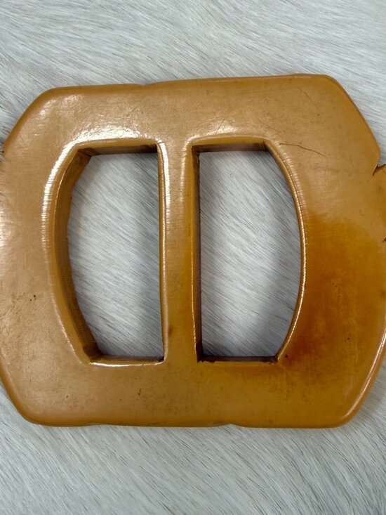Vintage Butterscotch Bakelite Carved Flower Belt Buckle 2.25\